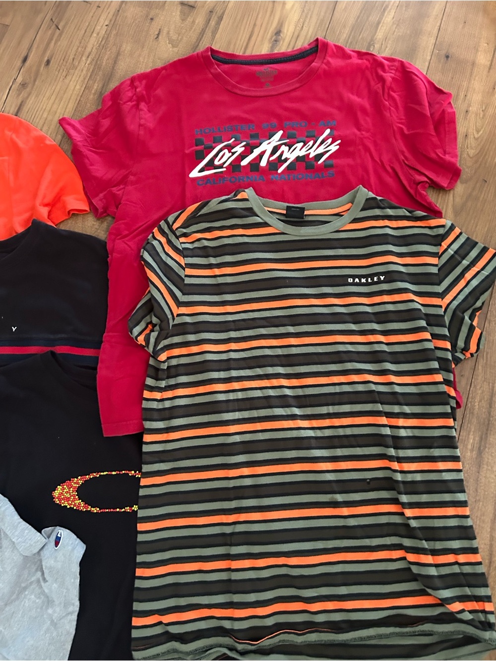 Oakley Olive Green Orange Stripe Short Sleeve Tee - Picture 4 of 5